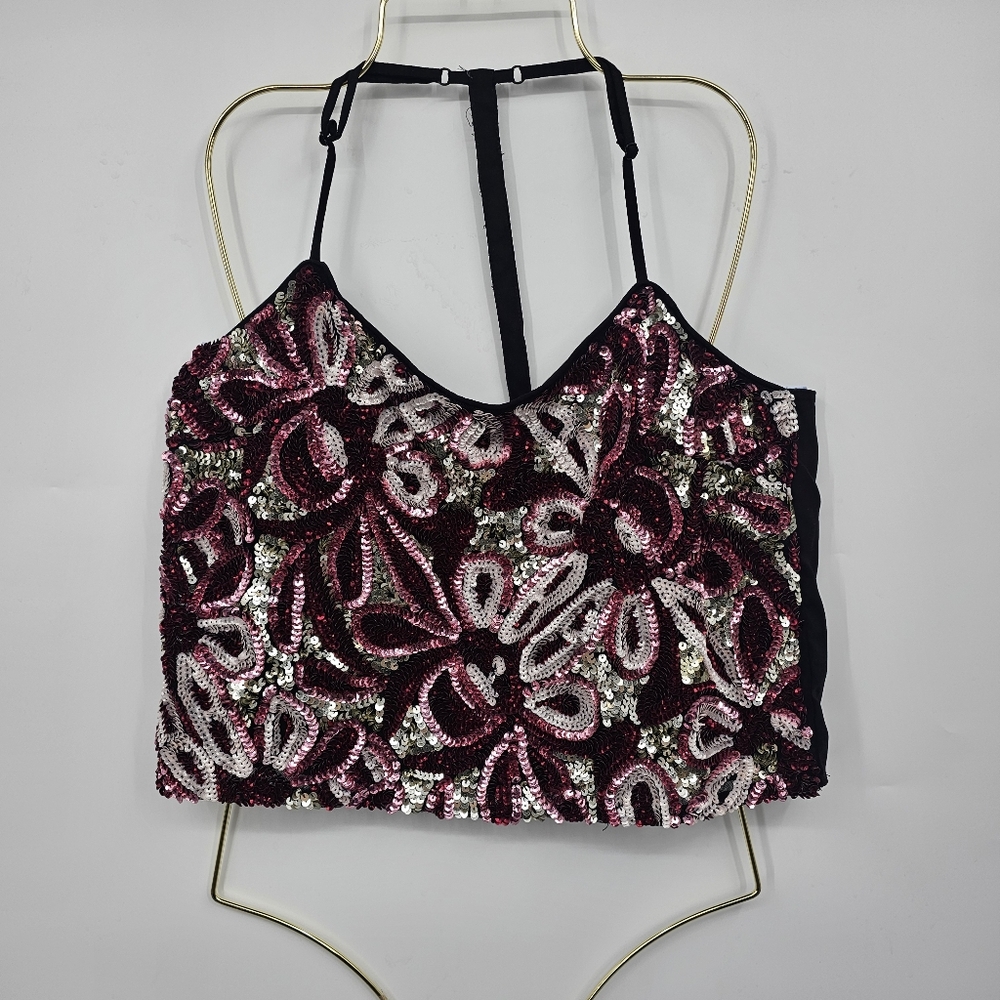 Walter‎ Baker Pixie Sequin Beaded Cropped Cami To… - image 1